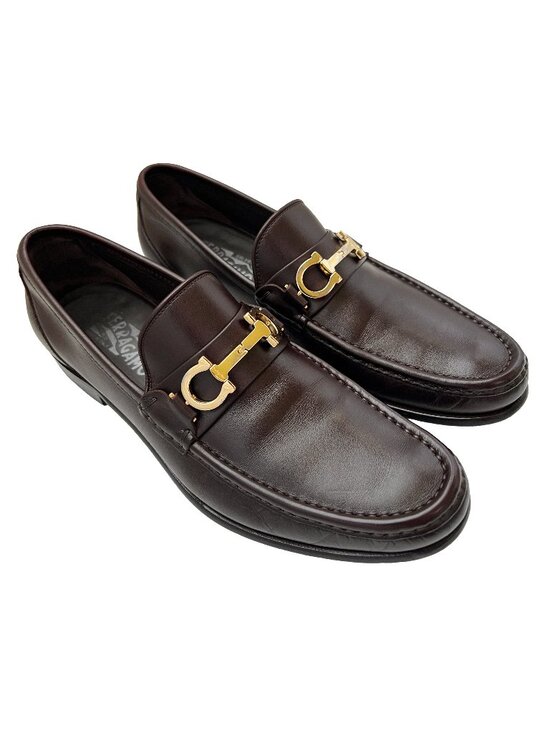 $1050 Salvatore Ferragamo Mens TWIRL Brown Shoes Gancini Gold Bit Loafers 9.5 D main image 11
